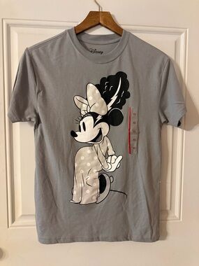 Disney Women’s Disney Minnie Mouse Light Gray Branded Tee with Logo Print